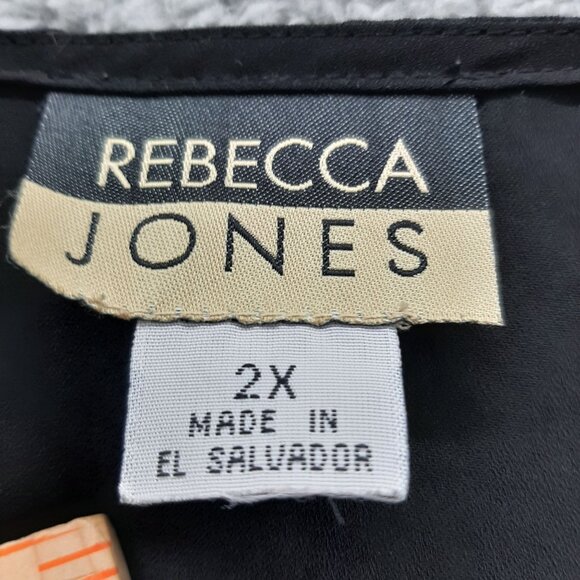 Rebecca Jones Womens Black V-Neck Button  Front Tunic Top 2X Flared Sleeves - Picture 3 of 7